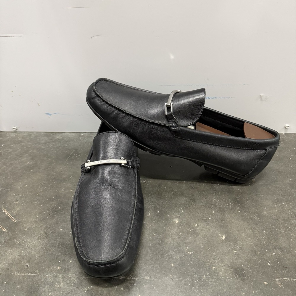 Hugo Boss Mens Black Leather Bit Loafers Dress Shoes Slip On Men's Size 10